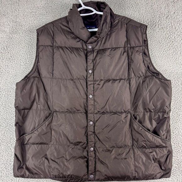 Lands End Puffer Vest Mens 2XL Black Feather Down Zip Pockets Outdoor Hiking Dad - Picture 1 of 10